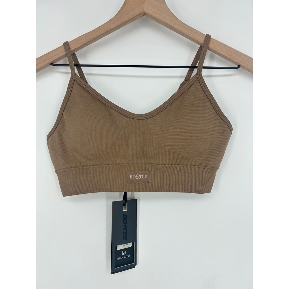 "NWT" Bo & Tee Ribbed Brown Activewear Sports Bra In Women's Medium